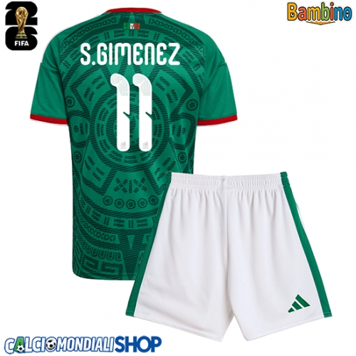 Maglie da calcio Messico Santiago Gimenez #11 Prima Maglia Bambino Mondiali 2026  Manica Corta + Pantaloni corti)